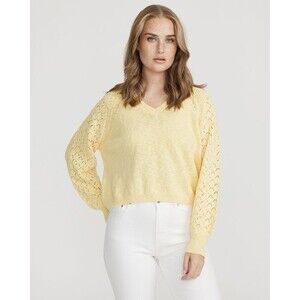 HOLEBROOK SWEDEN Women’s Sweater Size S/P Irma V neck‎  Cotton Slub Knit Yellow
